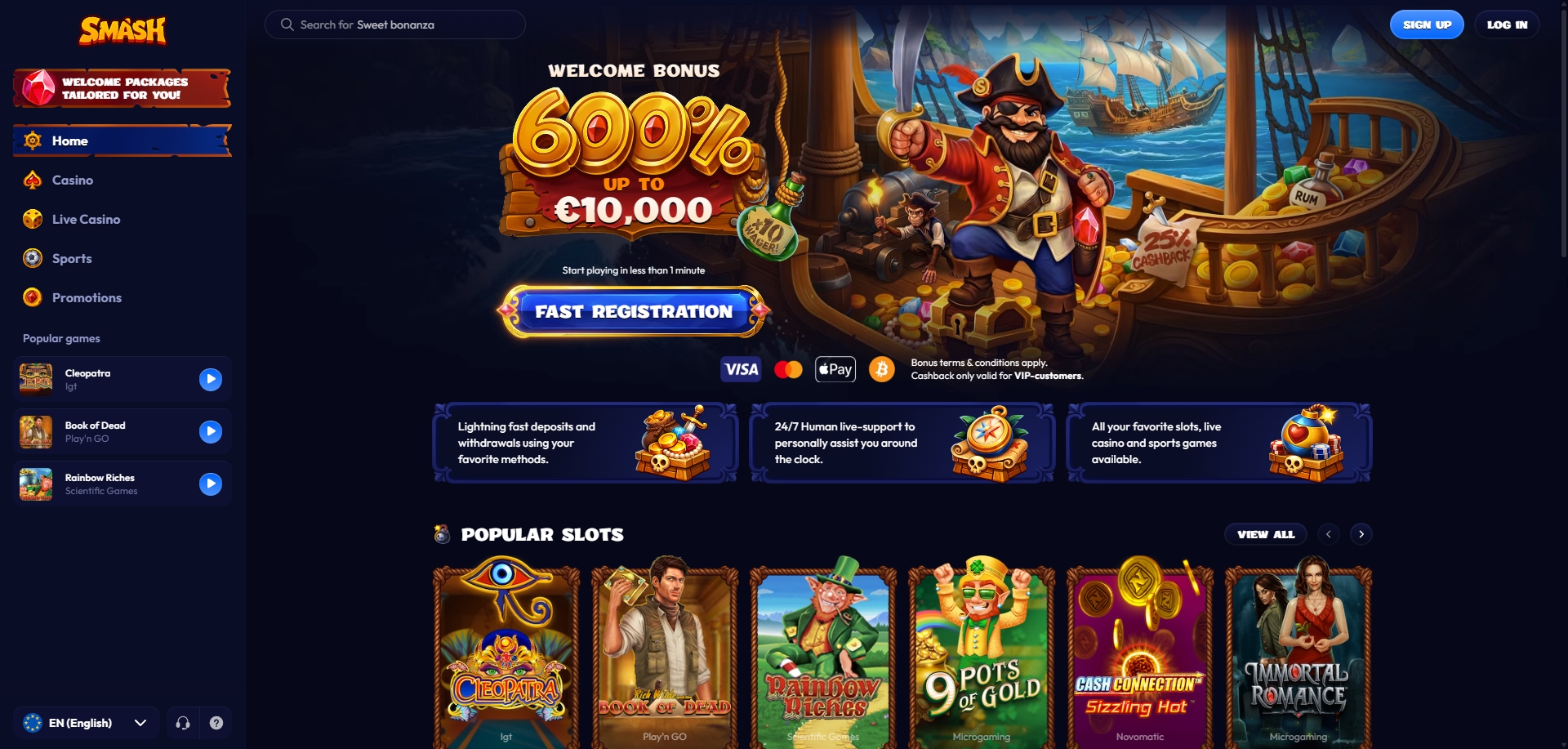 Smash Casino - Jusqu’à 10000€ sur 5 dépôts